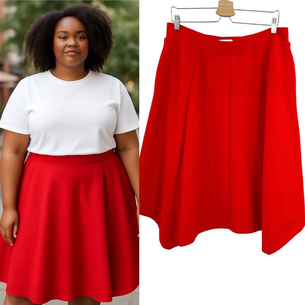 Anthropologie Maeve Skirt Pleat Circle Textured Knit Pull-On Red Size‎ XL